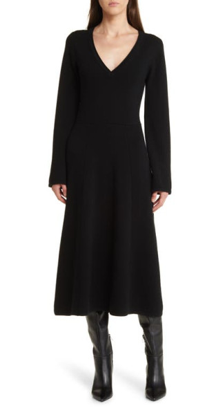 ARGENT Everyday Long Sleeve Merino Wool Sweater Dress in Black - Main Image
