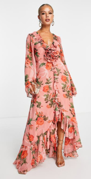 strapless open back dress Celine Floral Tie Strap Bustier Maxi Dress