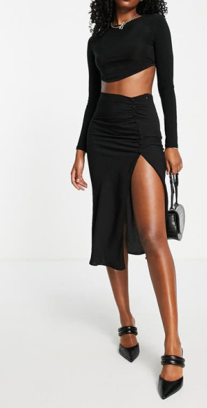 ASOS DESIGN Ruched Midi Skirt in Black at Nordstrom