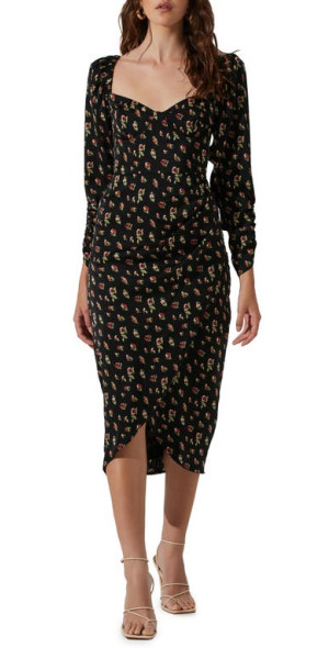 ASTR the Label - Floral Print Long Sleeve Dress in Black Pink Ditsy
