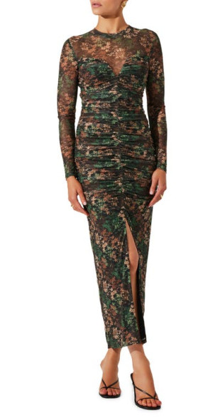 burgundy dress lace WEDTREND Women Burgundy Mother Of Bride Dress Lace A-Line High Neck Long  Sleeves Ruched Formal Dress