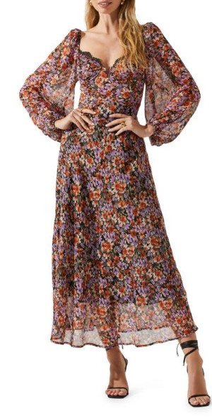 ASTR the Label Sylvie Floral Underwire Long Sleeve Dress in