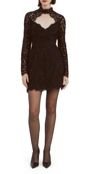 Bardot Lulani Lace Cutout Long Sleeve Minidress in Black at
