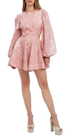white christmas dresses Pink Floral Print Short Sleeve O Ring Cut Out Ruffle Ruched Dress Large