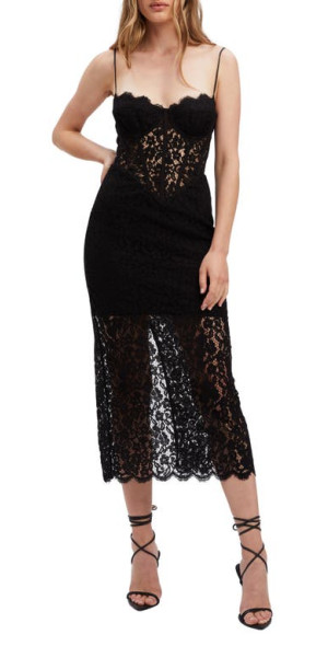 Bardot Olina Lace Corset Midi Dress in Black at Nordstrom