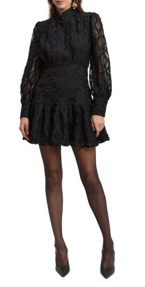 Bardot Remy Lace Long Sleeve Minidress in Black