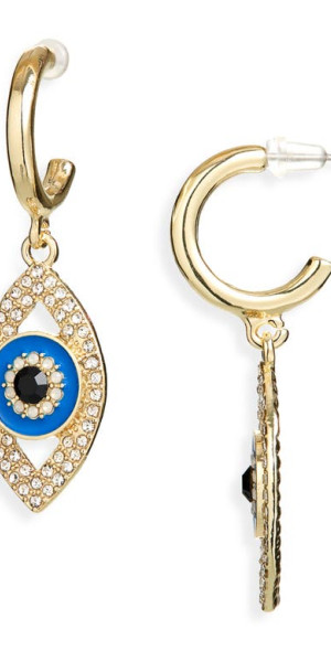 BaubleBar Pavé Crystal Enamel Evil Eye Drop Earrings in Gold