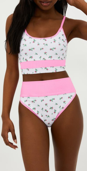 Beach Riot Emmy Floral Colorblock High Waist Bikini Bottoms in