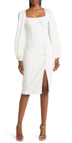 Black Halo Aileene Long Sleeve Sheath Dress in Porcelain at