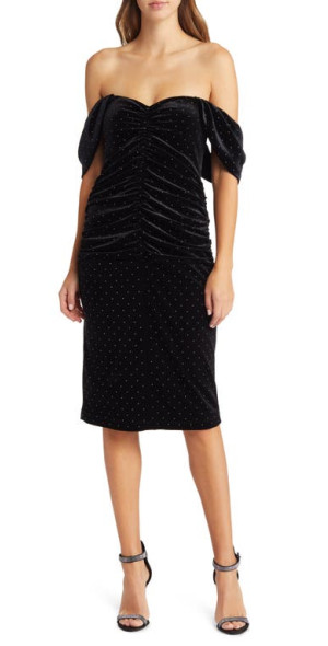 Black Halo Sampson Off the Shoulder Sheath Dress in Posh