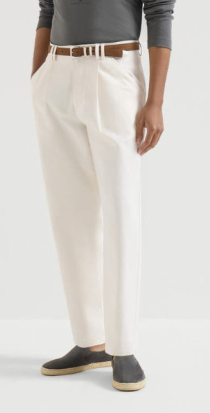 BRUNELLO CUCINELLI ストレッチコットンパンツ 50 XL Brunello Cucinelli - Cotton and linen canvas trousers with pleat