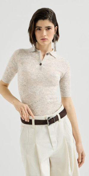 Brunello Cucinelli - Silk, alpaca and wool flower lace knit polo