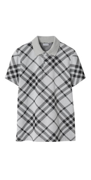burberry Check Stretch Cotton Blend Polo Shirt in White/black at