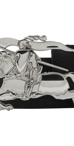 burberry - Wide Leather Knight Belt in Black/palladium at  display picture 3