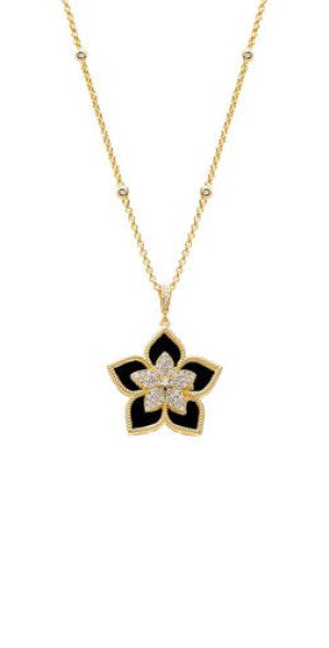 BY ADINA EDEN Fancy Pave Colored Stone Flower Necklace in Onyx - Main Image