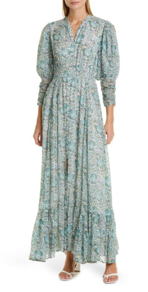 byTiMo Floral Print Georgette Maxi Dress in Blue Birds at Nordstrom