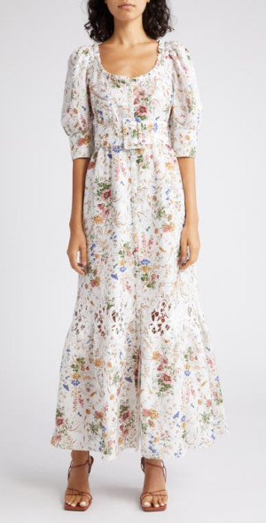 byTiMo - Floral Ruffle Belted Linen & Cotton Dress in 506 - Flower Garden  at Nordstrom
