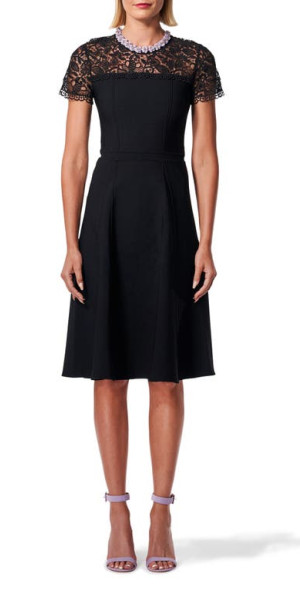 Carolina Herrera - Lace Yoke Knit Fit & Flare Dress in Black at Nordstrom