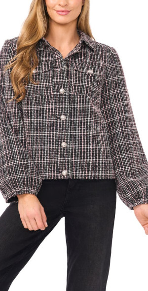CeCe - Balloon Sleeve Tweed Jacket