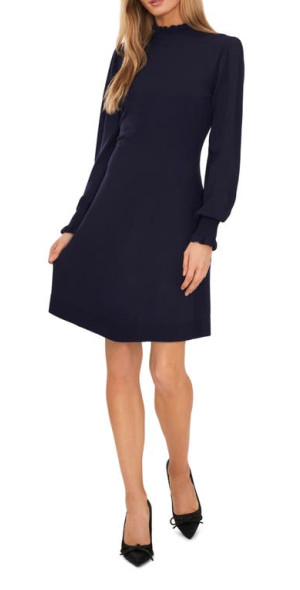 mock neck long sleeve fit & flare sweater dress Grtresynmh Women's Pleated Knit Dress Long Sleeve Mock Neck Beige