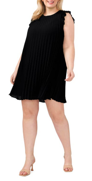 CeCe Ruffle Pleated Shift Dress in Rich Black at Nordstrom