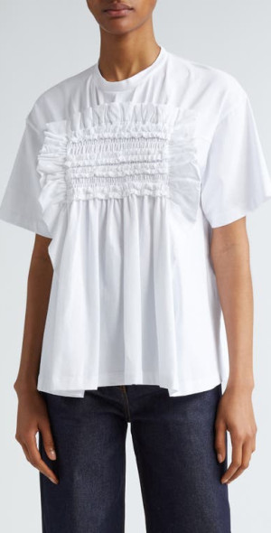 Cecilie Bahnsen - Goldie Smocked Ruffle Stretch Cotton T-Shirt in