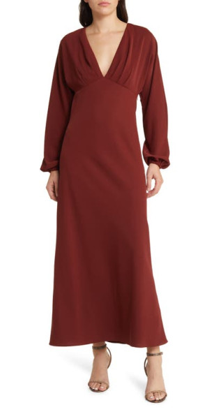 Charles Henry Long Sleeve Open Back Dress in Rust at Nordstrom
