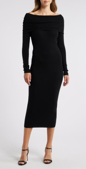 Charles Henry Off the Shoulder Long Sleeve Sweater Dress in