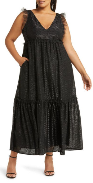 Chelsea28 - Chevron Metallic Tiered Maxi Dress in Black at Nordstrom