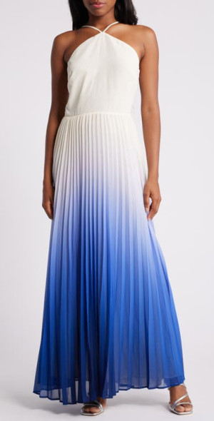 white christmas dresses Printed Spaghetti Strap Sleeveless Maxi Dress Blue / L
