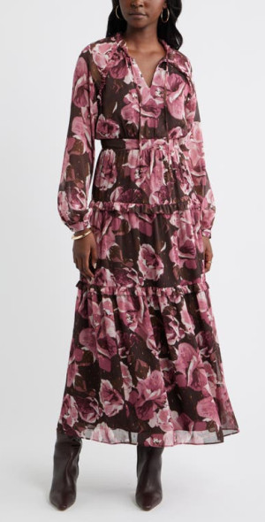 chelsea28 tiered chiffon dress Chelsea28 Ruffle Tiered Chiffon Midi Dress