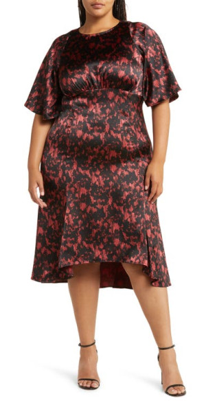 Sleeve Pleat Detail Midi Dress Chelsea28 Flutter Sleeve Faux Wrap Midi Dress