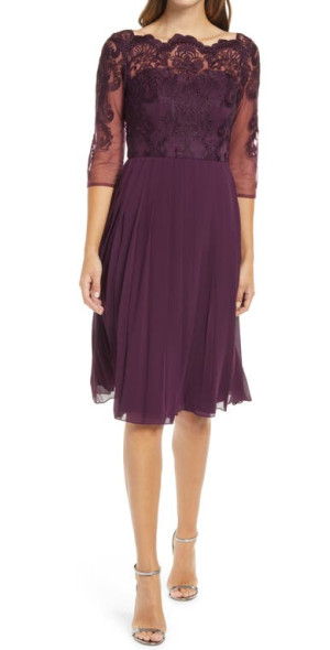 Chi Chi London - Melina Lace Bodice Fit & Flare Cocktail Dress in Berry at Nordstrom, Size 6 Chi Chi London - Melina Lace Bodice Fit & Flare Cocktail Dress in Berry at Nordstrom, Size 6