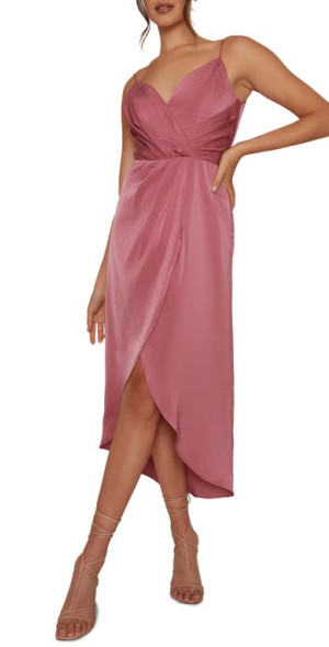 Chi Chi London - Pleated Faux Wrap Cami Midi Dress in Pink