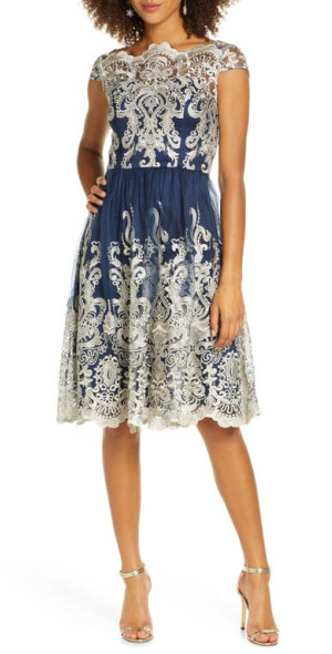 Chi Chi London - Yazzy Embroidered Mesh A-Line Dress in Navy at Nordstrom
