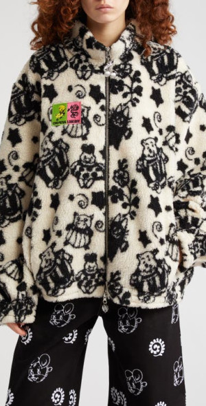 Chopova Lowena - Party Logo Patch Oversize Fleece Jacket in Black