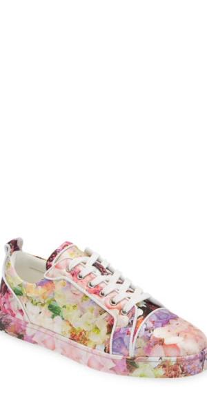 Christian Louboutin Louis Junior Floral Sneaker in Pink Multi at