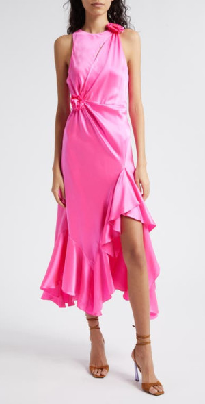 one shoulder green satin dress One Shoulder Drape Satin Bridesmaid Dress