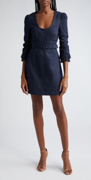 chinese dress ladies Cheyenne Scallop Denim Mini Dress / Indigo Blue | Meshki main image 1