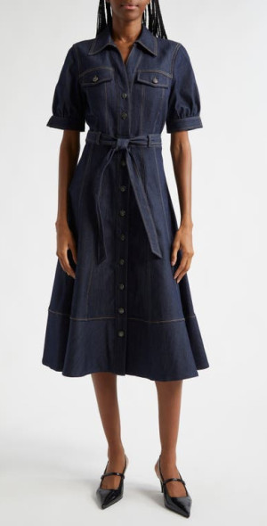 Cinq  Sept - Suzie Short Sleeve Denim Midi Dress in Indigo at Nordstrom,  Size 0