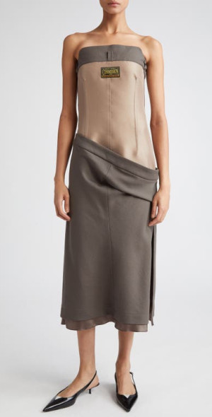 Commission Strapless Mixed Media Shift Dress in Taupe at Nordstrom