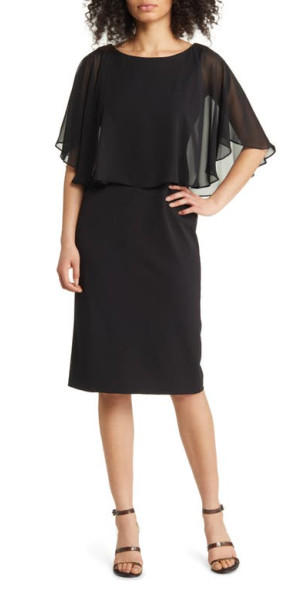 Connected Apparel - A-Line Cape Midi Dress in Black at Nordstrom Connected Apparel - A-Line Cape Midi Dress in Black at Nordstrom