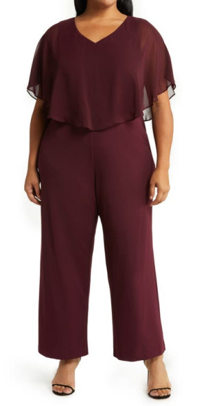 Connected Apparel - Chiffon Cape Jumpsuit in Burgundy at Nordstrom
