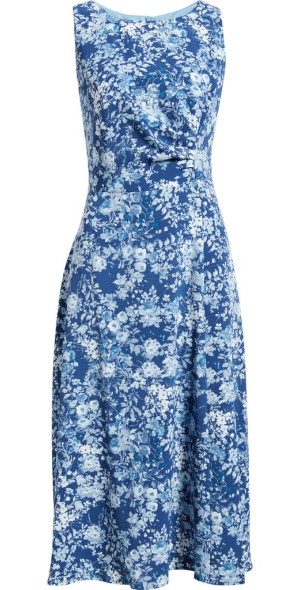 Connected Apparel - Floral Pleat Waist Sleeveless Midi Dress Connected Apparel - Floral Pleat Waist Sleeveless Midi Dress