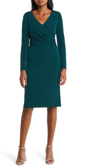Connected Apparel - Twisted Bodice Long Sleeve Midi Dress in Hunter at  Nordstrom
