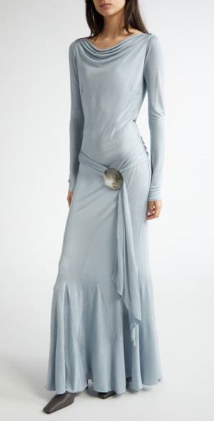 CONNER IVES Demi Couture Long Sleeve Silk Jersey Maxi Dress in