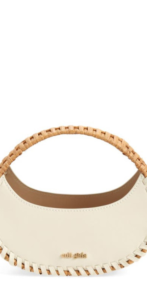 Cult Gaia Aiko Leather Rattan Top Handle Bag in Off White at