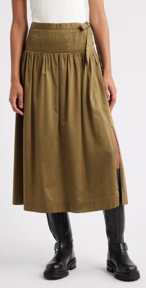 Damson Madder - Josie Drop Waist Organic Cotton Midi Skirt