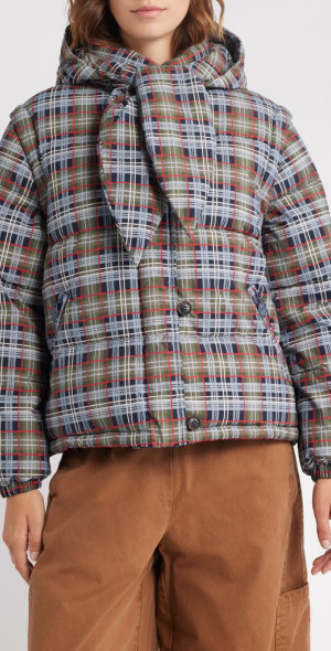Damson Madder Pearl Multi Check Hooded Puffer Coat