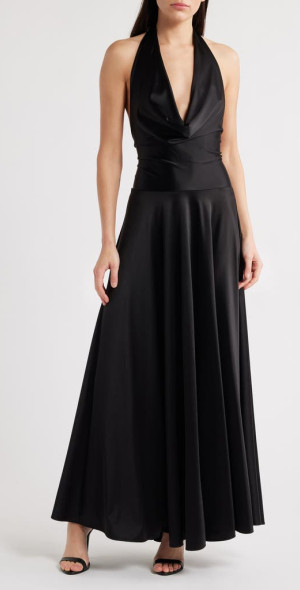 delphi collective giselle halter pleated satin dress Delfi Collective Giselle Pleated Halter Midi Dress